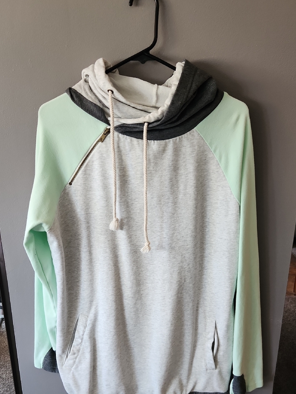 Light Gray and Mint Women’s Pullover Hoodie Sweater